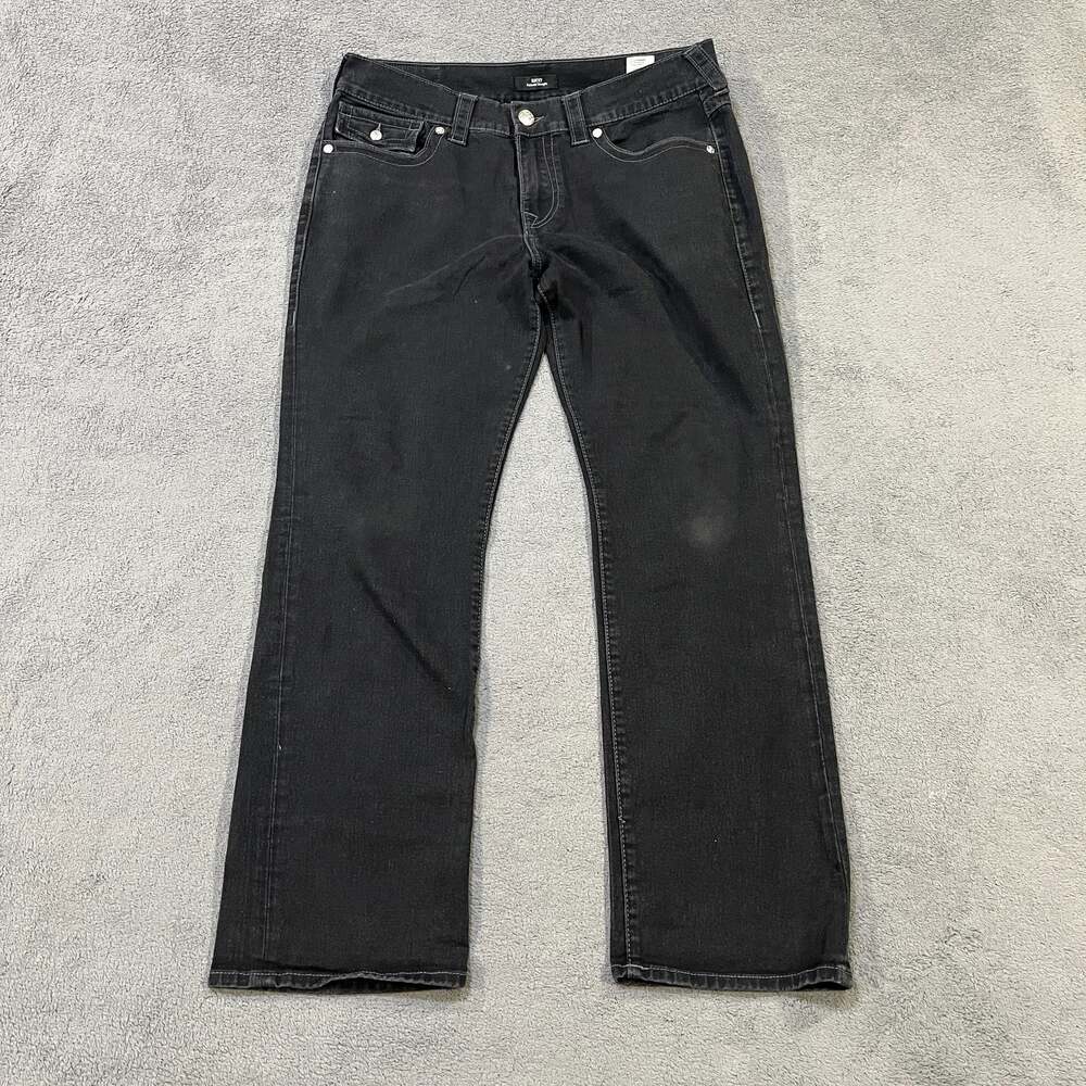 True Religion Ricky Relaxed Straight Washed Black Denim Jeans Men's Size 34